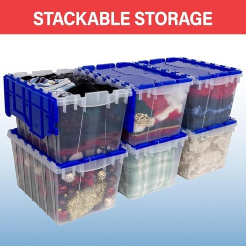 Akro-Mils KeepBox 12 Gal Storage Box, Lid Attached, Stackable, Clear/Blue - Image 5