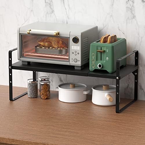 iPEGTOP 2 Pack Expandable Cabinet Storage Shelf Organizer Rack, Heavy Duty Steel Metal Spice Rack Adjustable Height Office Garage Pantry Shelf Space Riser for Counter Kitchen Organization, Black - Image 4