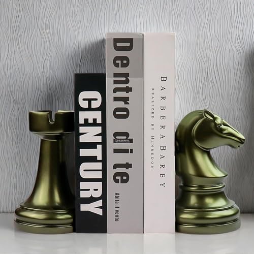 jinhuoba Decorative Bookends Chess Bookends, Aeneous Heavy Book Ends Stopper, Modern Book Ends for Shelves Office Home Desk Bookrack, 7"(L) x4(W) x7(H), 1Pair/2Piece by jinhuoba