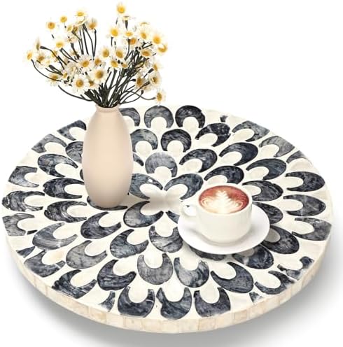 Reallnaive Mother of Pearl Lazy Susan, Round, Floral by Reallnaive