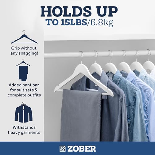 Zober Wooden Hangers 20 Pack, Heavy Duty Clothes Hangers, Non Slip, White - Image 4