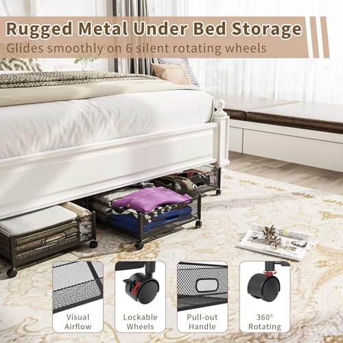 47.2'' Long Under Bed Storage on Wheels, 57.6L Large Capacity Rolling Under the Bed Storage Containers, Tool-Free Assembly Foldable Underbed Shoes Clothes Toy Drawers - Image 4