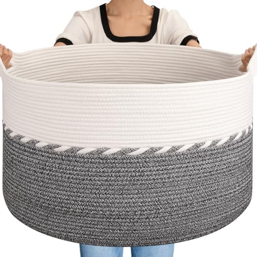 OIAHOMY 125L Extra Large Blanket Basket, Jumbo Cotton Laundry Basket Black by MasterofSpaceOptimization