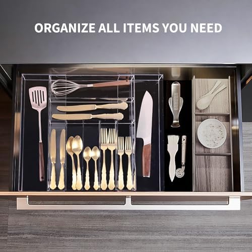 Clear Acrylic Drawer Organizer for Kitchen Utensils and Flatware, Adjustable Silverware Tray with 9 Compartments for Drawers, Office, and Bathroom Storage - Image 5