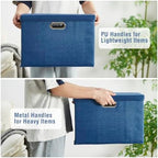 15" Fabric Storage Box with Lids, 3-Pack, Navy - Image 4
