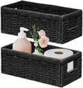 Vagusicc Wicker Storage Basket, Set of 2 Hand Woven Wicker Baskets for Organizing with Handles, Decorative Small Storage Bins for Countertop Toilet Paper Basket for Toilet Tank Top, Shelves, Black by Vagusicc