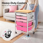 ALVOROG Rolling Storage Cart with 5 Drawers,Pegboards,Wooden Top,Bins,Pink - Image 6