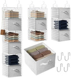 Closet Hanging Organizer with Drawers, 6 Tier Metal Closet Organizers and Storage with 4 Hanging Hooks 4 S-Hooks for Wardrobe Laundry Room, Wire Storage Shelf for Clothes Sweaters Pants (White) by Orapoke