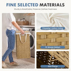 DUMOS Laundry Basket with Lid, 65L Wicker Laundry Hampers, Goose Yellow - Image 3