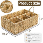 Divided Water Hyacinth Storage Basket, 4 Section Natural Wicker Storage Bin, Woven Storage Organizer with Handle, Large Basket for Shelves Countertop Bathroom Pantry, 16" L x 10.5" W x 5.5" H - Image 2