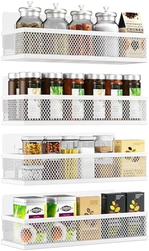 Spice Rack Wall Mounted, 4 Pack Pantry Door Organizer & Hanging Storage Baskets Organizer Wall Mount, Large Capacity Metal Spice Shelf for Kitchen Cabinet, Bathroom, Shower, Home Decor, Modern Design by Umomi