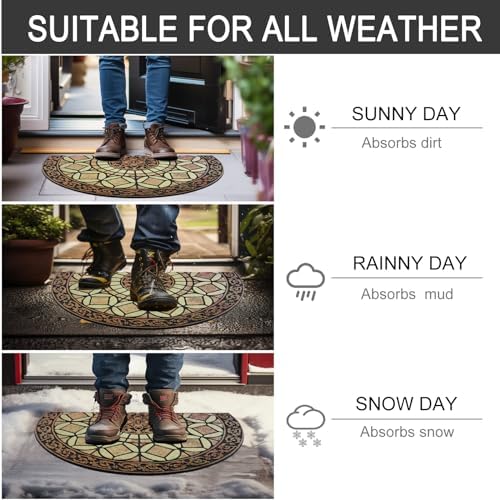 CHICHIC Entrance Door Mat Large 18 x 30 Inch Entry Way Doormat Front Door Rugs Outdoors Heavy Duty Welcome Mat Non Slip Rubber Back Low Profile for Garage, Patio, High Traffic Area, Semicircle - Image 6