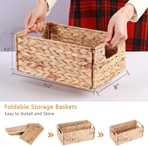 Vagusicc Wicker Storage Basket, Set of 2 Hand-Woven Storage Baskets for Organizing, Small Wicker Basket for Toilet Paper, Foldable Large Cube Storage Organizer Bins for Shelves (Water Hyacinth) - Image 2