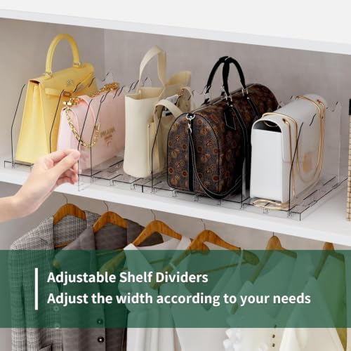 SPACEKEEPER Adjustable Shelf Divider for Closet,2 Pcs Clear Purse Organizer - Image 4