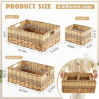 Suzile 4 Pack Wicker Storage Baskets, Water Hyacinth Seagrass, L M S - Image 2
