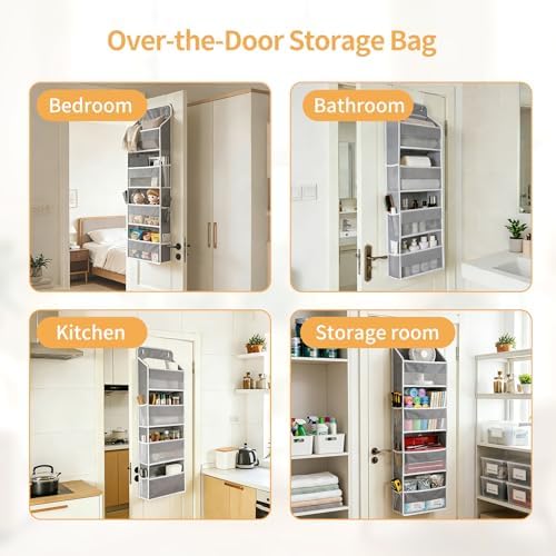 Over the Door Organizer, Door Storage Organizer with Large Capacity Pockets, Hanging Shelves for Bedroom, Closet, Dorm, Pantry (Grey, 5-Tier) - Image 5