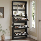Shoe Cabinet for Entryway with 3 Flip Drawers, Black Tall Shoe Storage Cabinet with Coat Rack, Wood Narrow Slim Hidden Freestanding Shoe Rack Organizer, 2 in 1 Hall Tree for Living Room, Hallway by Xixini