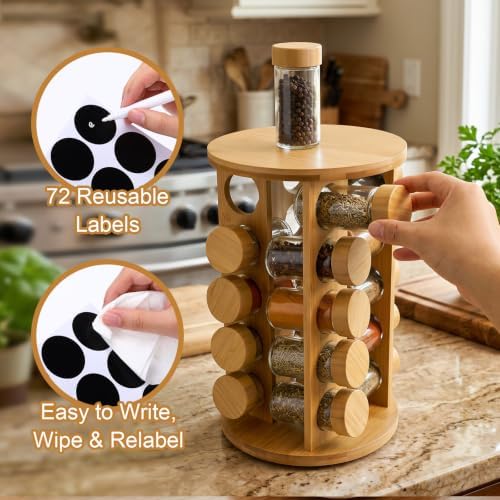 Sliner 20-jar Bamboo Rotating Spice Rack Countertop Organizer 360° Spin - Image 4