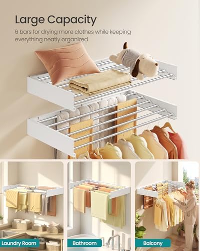 SONGMICS Clothes Drying Rack, Wall-Mounted, Foldable, with Storage Shelf - Image 5