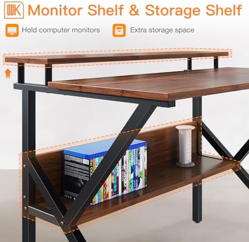 ODK 27.5 Inch Small Desk with Storage & Monitor Stand, Deep Brown - Image 5
