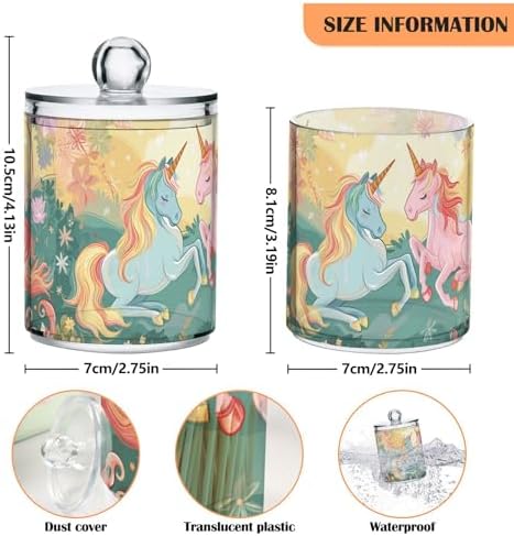 Qtip Holder Dispenser for Cotton Ball, Cotton Swab, Cotton Round Pads Clear Plastic Apothecary Blue Pink Unicorn Jar Set for Bathroom Canister Storage Organization, Vanity Makeup Organizer - Image 3