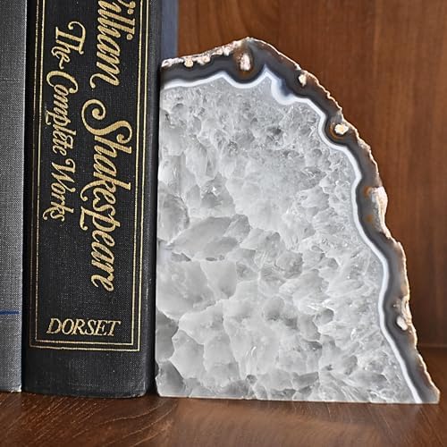 Nature's Decorations Natural Agate Bookends – A+ Grade Geode Heavy Duty Decorative Stone Crystal Book Ends for Shelves & Bookcases, Polished Bookshelf Decor, 1 Pair 3-4Lbs - Image 4