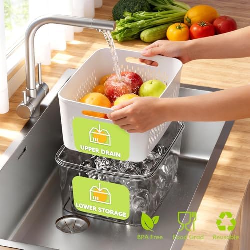HOMETALL 8 Pack Fruit Storage Containers for Fridge, Produce Containers for Fridge with Colander, Leakproof Fridge Organizers and Storage for Berry Vegetable Salad Lettuce Meat Food - Image 2