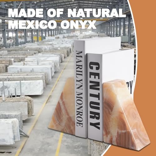 Marble Bookend for Heavy Books, Decorative Bookends for Shelves, Durable and Heavy-Duty Book End for Hardback Book & CDS, Unique Stopper & Holder, Mexico Onyx, Set of 2 - Image 3