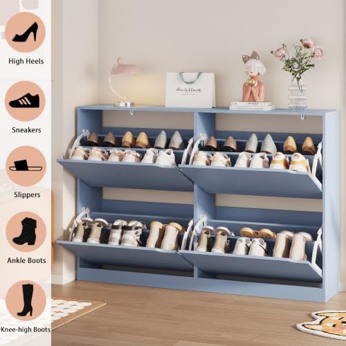 Blue Hidden Shoe Storage Cabinet for Entryway with 4 Flip Drawers - Image 4