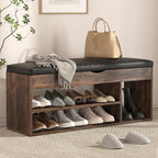 Apicizon 39 Inches Storage Bench with Padded Cushion, Shoe Bench with Storage Space, Upholstered Entryway Bench for Living Room, 2-Tier Shoe Rack Organizer, Brown by APICIZON