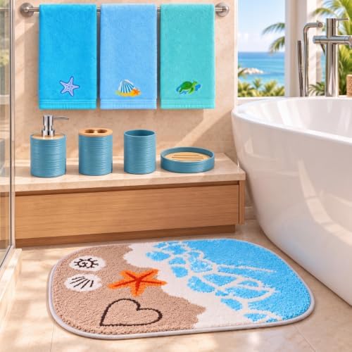 Remagr 8 Pcs Beach Bathroom Decor Set Coastal Ocean Shower Accessories by Remagr