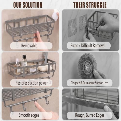 Shower Caddy Hanging 3 Pack, Rustproof Adhesive Corner Shower Shelves - Image 7