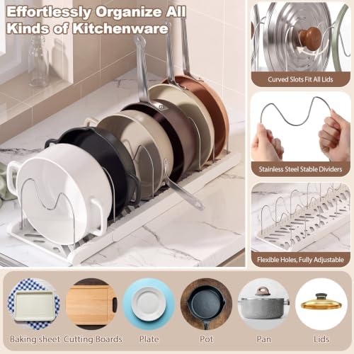 Sieral 2 Pack Expandable Pots and Pans Organizer Under Cabinet,White - Image 3