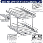 2-Tier Pull Out Cabinet Organizer, 14.5" W x 21.5" D, Heavy Duty Dual Slide Out Shelves for Base Cabinets, Chrome Wire Basket Drawer for Pantry, Kitchen & Bathroom Storage - Image 5
