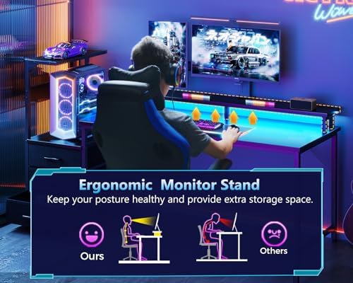 AODK Gaming Desk w/PC Showcase Stand, 59" Reversible, RGB LED - Image 6