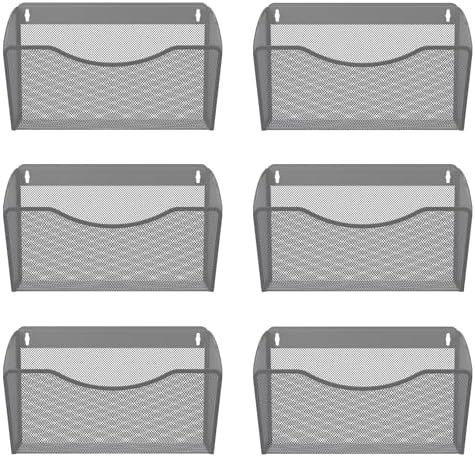EasyPAG 6 Pack Wall File Organizer, Metal Mesh Hanging File Folder Holder for Letter/A4 Size Folders, Vertical Wall Mount Mail Sorter for Office Paperwork, Classroom, Silver by EasyPAG