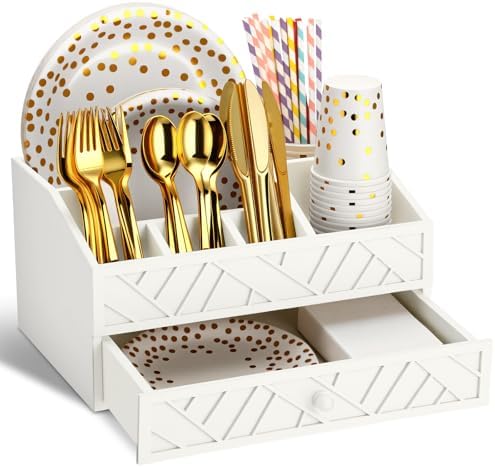 Marsui Wood Paper Plate Dispenser for Countertop, White by Marsui