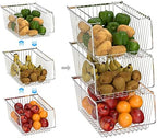Wire Storage Baskets Stackable Refrigerator Organizer Bins Sturdy Metal Wire Bin Baskets Organization Baskets for Storage with Handles for Kitchen, Closets, Bathroom, Cabinets -Set of 3 - Image 4