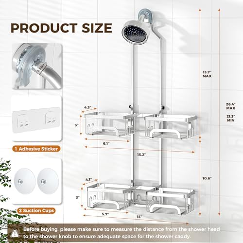 REINHARDT Split Shower Caddy Hanging for Handheld Showerheads, Silver - Image 6