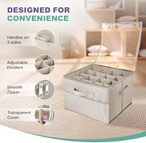 2 Pack Under Bed Shoe Storage Organizer, 16-Compartment Foldable Shoe Storage Boxes with Adjustable Dividers & Clear PVC Lid, Sneakers, Heels, Boots & Sandals Organizer for Closet, Off White - Image 3