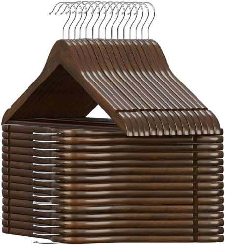 ABHENG 30 Pack Wooden Coat Hangers, 360° Swivel Hook, Suit Hangers with Anti-Slip Notches, for Jackets, Shirts, Dress, Dark Walnut, UAWY0530H by Liveinacomfortablehome