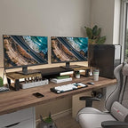 WESTREE Dual Monitor Stand Riser, Wood and Steel Multi-Purpose Desktop Storage Stand for 2 Monitors for Computer, Laptop, Printer, TV, Rustic Brown - Image 5