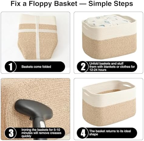 ICERZCZ Woven Cotton Rope Storage Baskets for Organizing & Shelves, Organization Bins for Dog Toys, Clothes, Books, Nursery Organizer, 15"x11"x9", Off White & Mixed Brown (4 Packs) - Image 7
