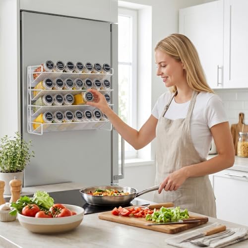 UVIAHOMI Spice Rack Organizer for Cabinet with 28 Spice Jars, 386 Spice Labels, Magnetic Spice Rack for Refrigerator, Seasoning Organizer for Countertop, Kitchen, Pantry — 13.2" W x 9.8" H, White - Image 2