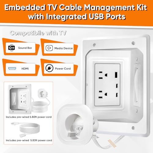 in Wall Cable Management Kit, Recessed Power, AC Outlet + USB-A & C Ports - Image 3