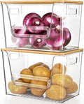 Delamu 2 Set Pantry Organizers and Storage, Trash Bag Holder Under Sink Organizer for 4-13 Gal Bags, Trash Bag Dispenser with Bamboo Top for Onion, Potato, Garlic, Clear (11-7/32"L*7" W*7-1/8"H) by DELAMU