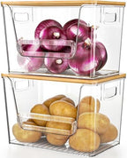 Delamu 2 Set Pantry Organizers and Storage, Trash Bag Holder Under Sink Organizer for 4-13 Gal Bags, Trash Bag Dispenser with Bamboo Top for Onion, Potato, Garlic, Clear (11-7/32"L*7" W*7-1/8"H) by DELAMU