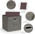 Posprica Storage Basket Bins,13×13 Foldable Storage Boxes Containers for Closet Organizer Shelf Cabinet Bookcase,Thick Fabric Drawer with Shimmer,4pcs,Brown - Image 3