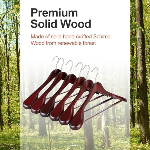 TOPIA HANGER Wide Shoulder Wooden Hangers, Suit Hangers with Non Slip Pants Bar & 360° Swivel Hook, Solid Wood Heavy Duty Coat Hanger, 6 Pack (Matte Cherry)-CT02C - Image 6