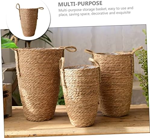 Large Seagrass Woven Basket for Plant Display Tall Pot Handle Multi-Purpose Desktop Planter for Home Decor - Image 7